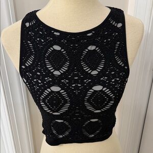 Free People Intimately Gray Lined Black Crochet Sleeveless Top